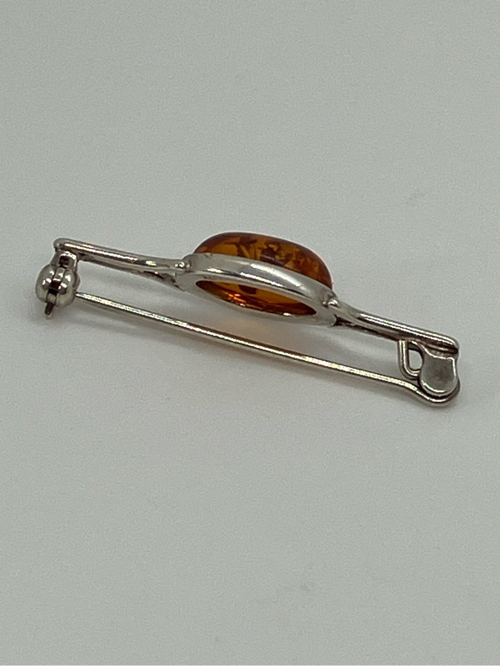 Vtg 925 Sterling Silver Baltic Amber Art Deco Style Bar Brooch Pin - Picture 4 of 11